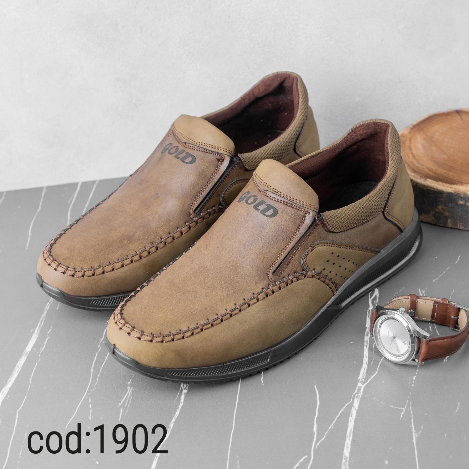  کفش بدون بند گردویی زیره قهوه ای1902gold 
