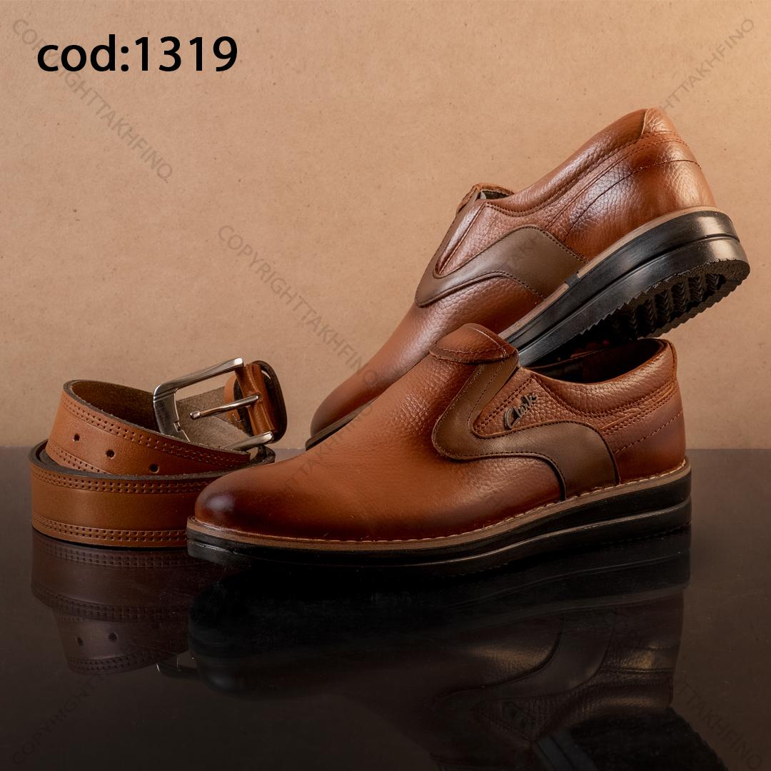  کفش مردانه چرم کلارک عسلی - قهوه ای کد 1319 